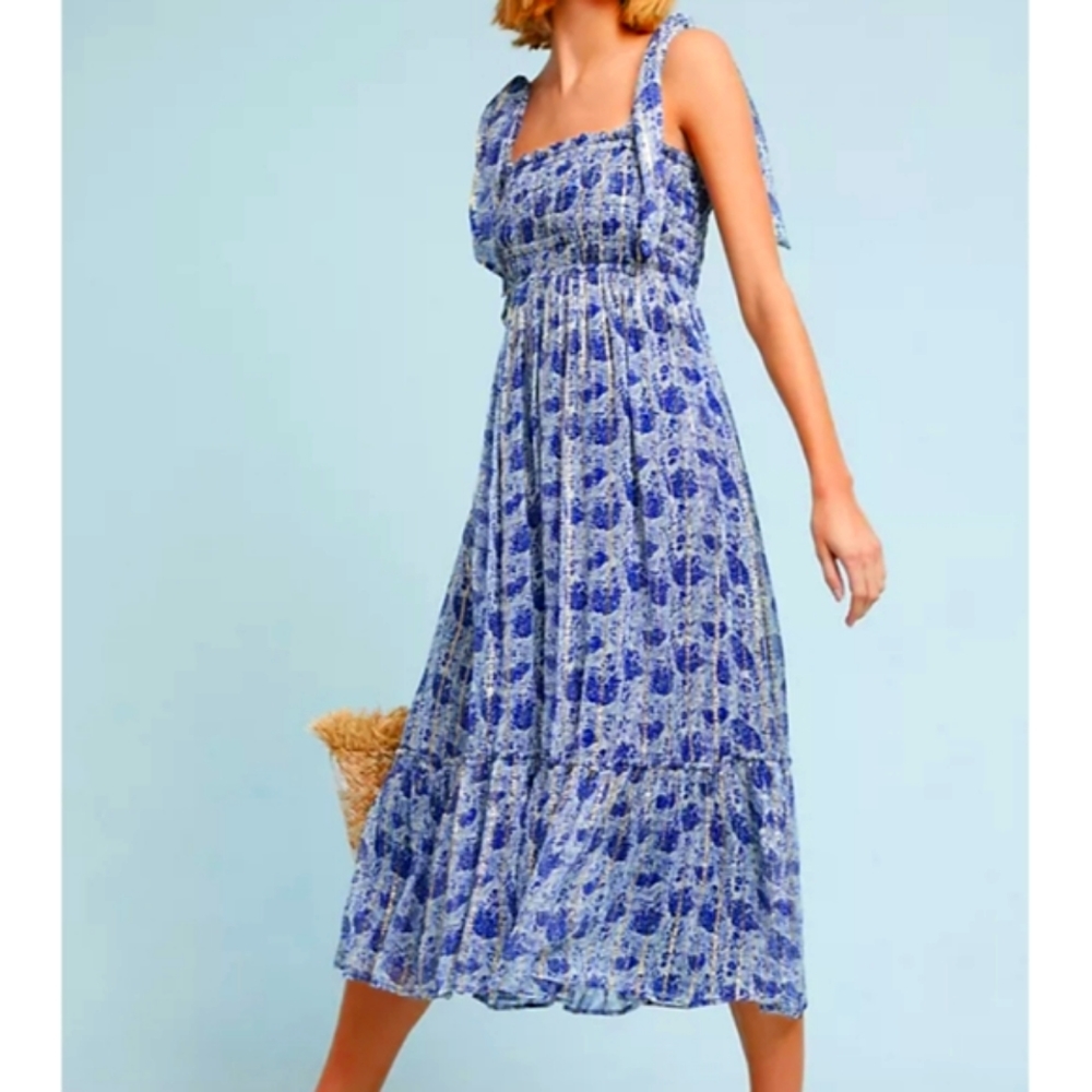 Anthropologie Hampstead floral metallic tie strap jumpsuit sz. S/M